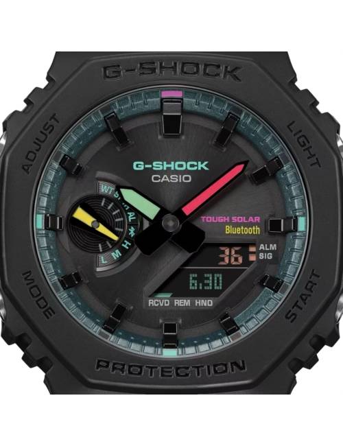 Orologio G-Shock Serie GA B2100 Nero con indici e lancette multicolor