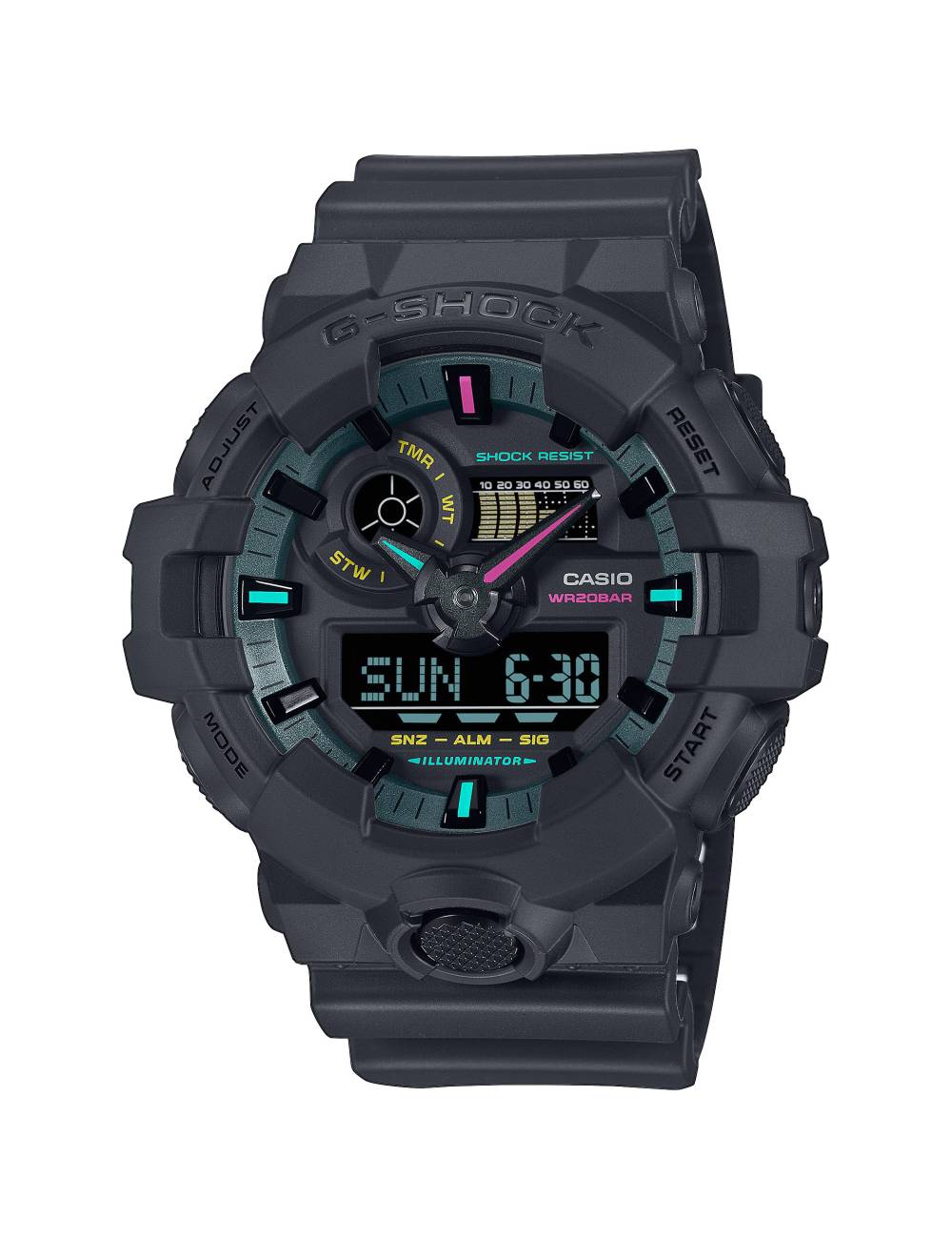 Orologio G-Shock Serie GA-700 Nero con Indici e lancette Multicolor