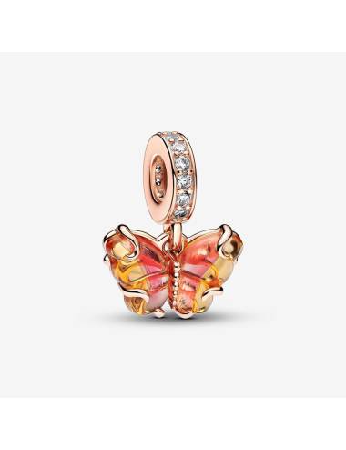 Pandora Charm Pendente Farfalla Vetro di Murano Arancione e Rosa