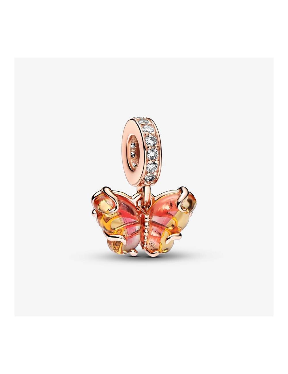 Pandora Charm Pendente Farfalla Vetro di Murano Arancione e Rosa