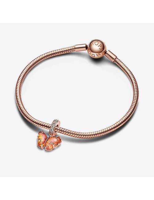 Pandora Charm Pendente Farfalla Vetro di Murano Arancione e Rosa