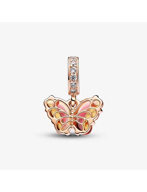 Pandora Charm Pendente Farfalla Vetro di Murano Arancione e Rosa