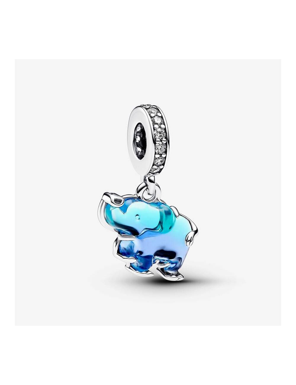 Pandora Charm Pendente Elefante Vetro di Murano Blu