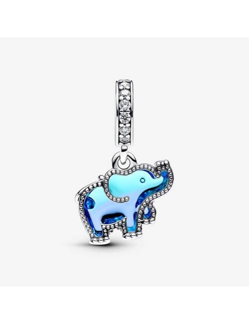 Pandora Charm Pendente Elefante Vetro di Murano Blu