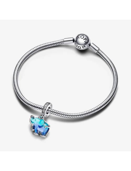 Pandora Charm Pendente Elefante Vetro di Murano Blu