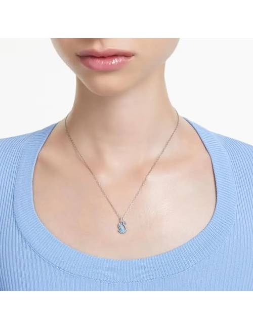 Collana Swarovski con Cigno con Pietre Azzurre Placcato Rodio Icon Swan