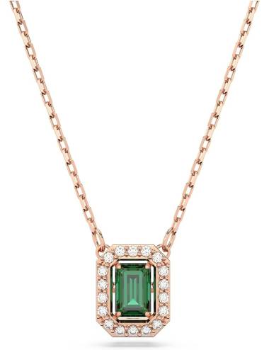 Collana Swarovski Millenia con Cristallo Verde Taglio Ottagonale e Cristalli Bianchi Tondi in Lega Placcata oro Rosa