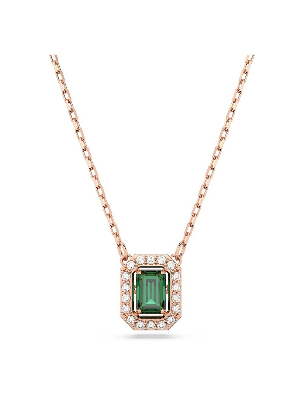 Collana Swarovski Millenia con Cristallo Verde Taglio Ottagonale e Cristalli Bianchi Tondi in Lega Placcata oro Rosa