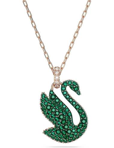 Collana Swarovski Iconic Swan con Pendente Cigno con Pietre Verdi