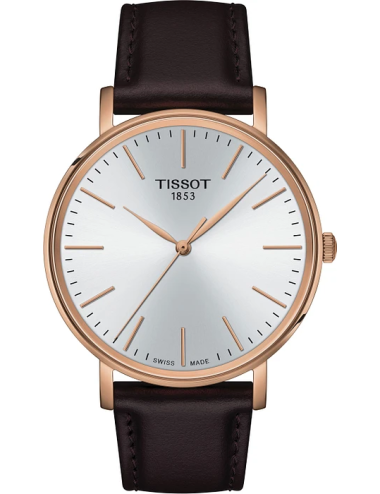 Orologio Tissot Everytime con Cassa Rosè e Cinturino in Pelle Marrone