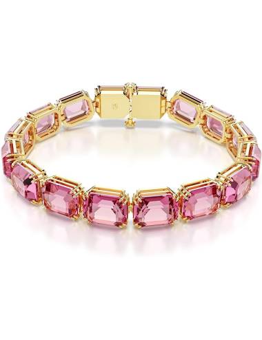 Bracciale Swarovski Millenia Tennis con Pietre Ottagonali Fucsia in Lega Placcata Oro Giallo