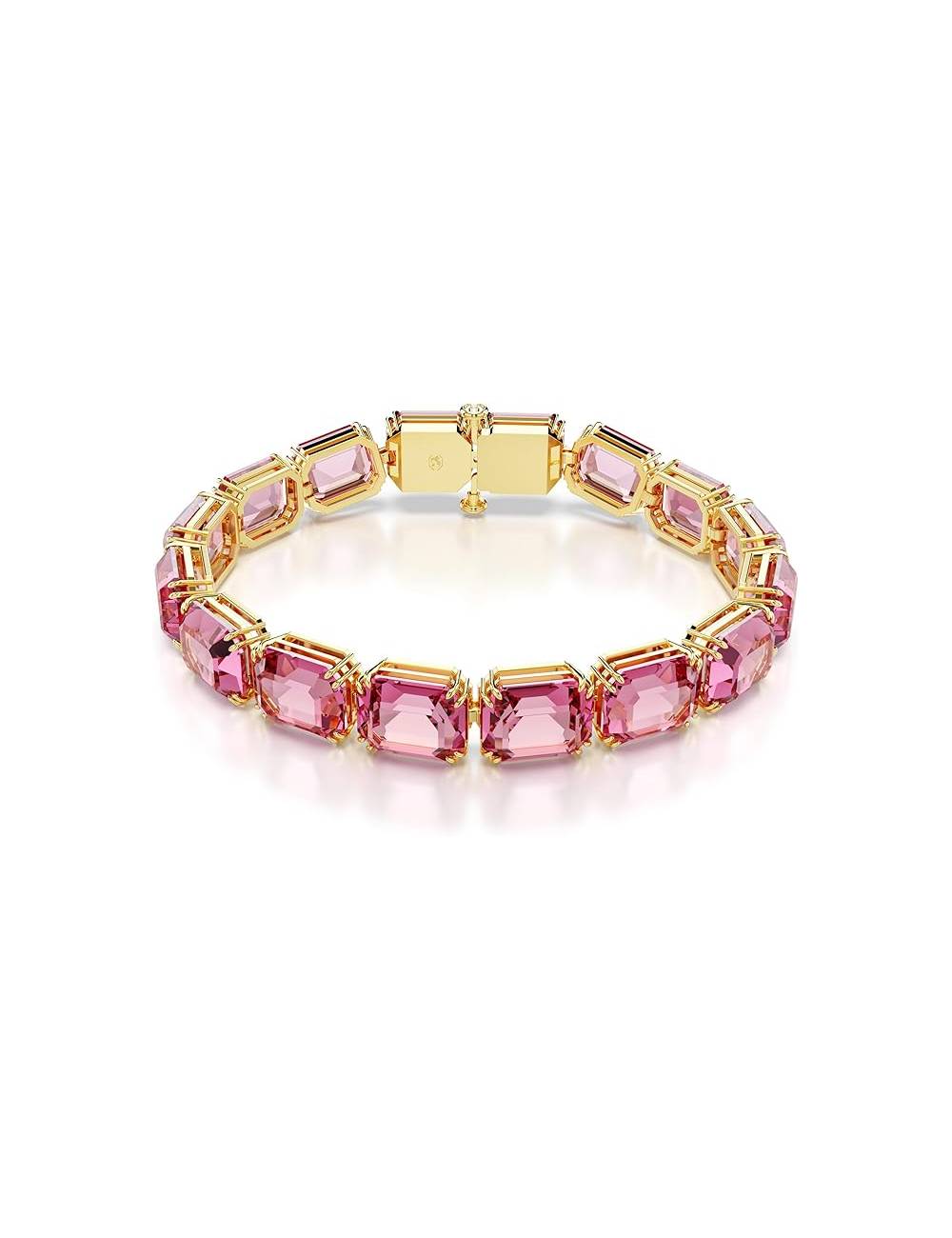 Bracciale Swarovski Millenia Tennis con Pietre Ottagonali Fucsia in Lega Placcata Oro Giallo