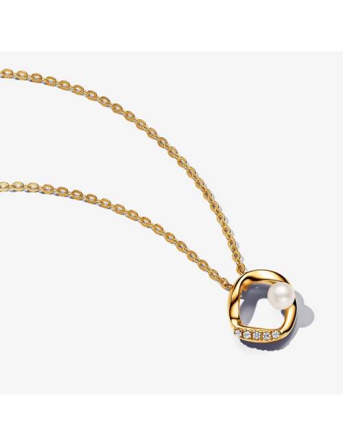 Pandora Collana Cerchio Linea Sinuosa con Perla d'Acqua Dolce Coltivata e Pavè