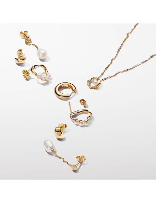 Pandora Collana Cerchio Linea Sinuosa con Perla d'Acqua Dolce Coltivata e Pavè