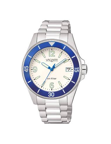 Orologio Vagary Unisex Aqua 39 in Acciaio con Quadrante Bianco Ghiera Blu