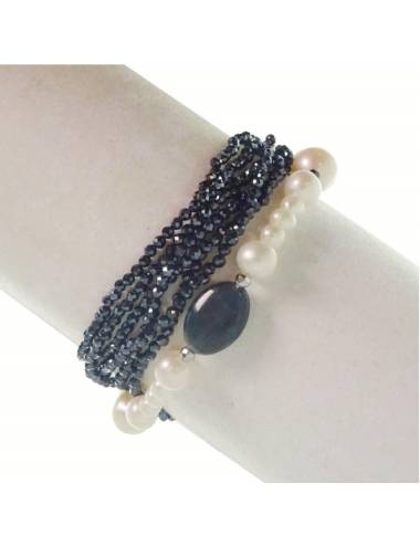 Rajola Bracciale Minuetto con Perle, Spinello Blu, Ematite e Occhio di Tigre