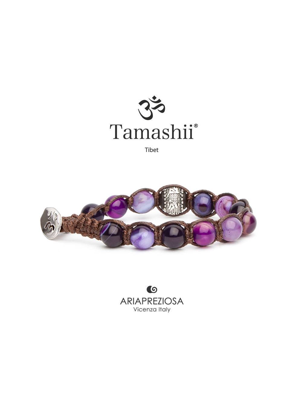 Bracciale Tamashii® Originale con Ruota della Preghiera Agata viola striata