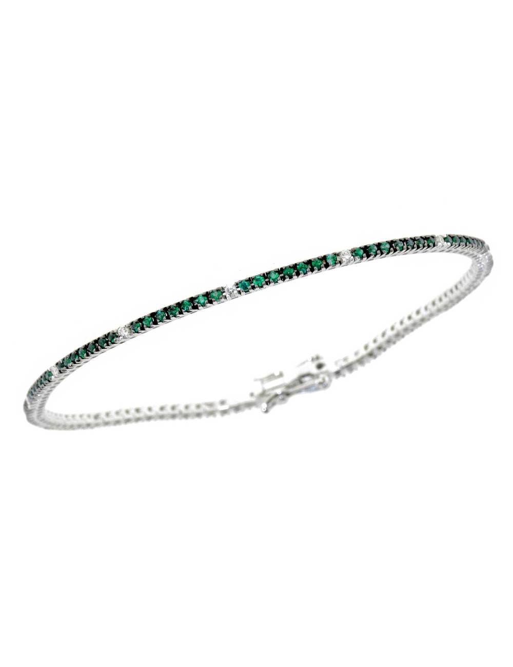 Bracciale Tennis in Oro Bianco 18 Kt con Smeraldi ct. 0,75 e diamanti ct. 0,11