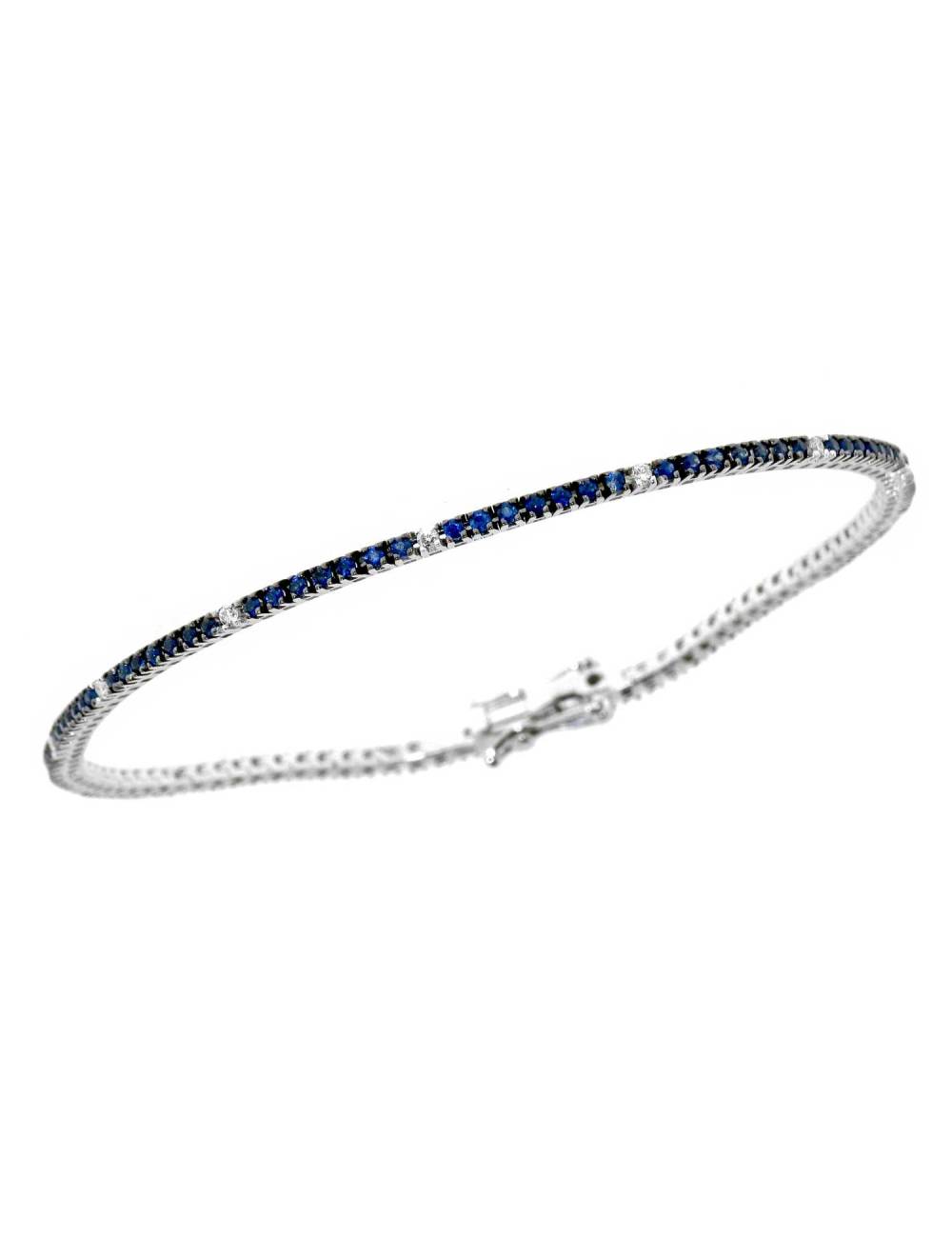 Bracciale Tennis Davite Delucchi in Oro Bianco 18 kt Coin Zaffiri ct. 0,90 e Diamanti Bianchi ct. 0,11