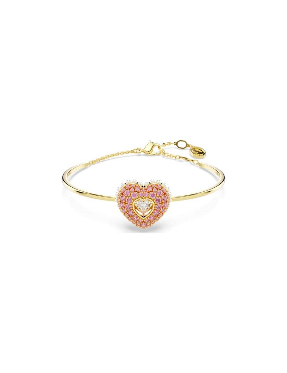 Swarovski Bracciale rigido Idyllia Cuore, Rosa, Placcato color oro