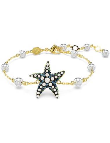 Swarovski Braccialetto Idyllia Crystal pearls, Stella marina, Multicolore, Placcato color oro