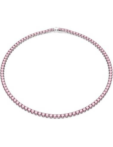 Swarovski Collana Matrix Tennis Taglio tondo, Rosa, Placcato rodio