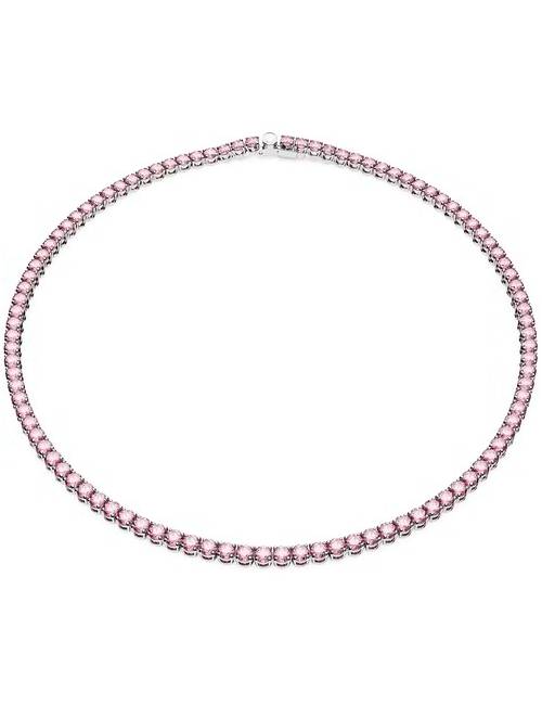 Swarovski Collana Matrix Tennis Taglio tondo, Rosa, Placcato rodio