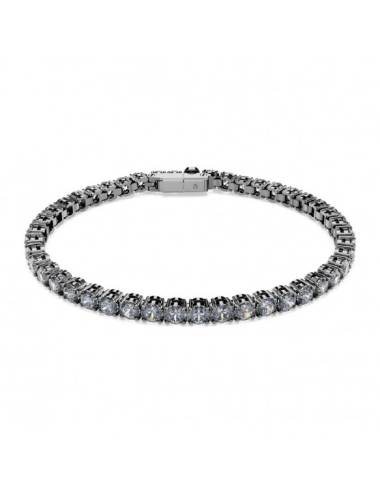 Bracciale Swarovski Matrix Tennis con Base Brunita e Cristalli Tondi Grigio Fumè