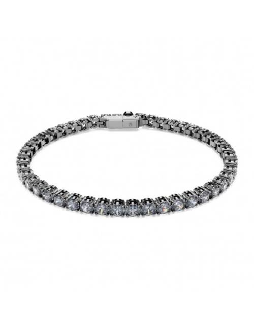 Bracciale Swarovski Matrix Tennis con Base Brunita e Cristalli Tondi Grigio Fumè