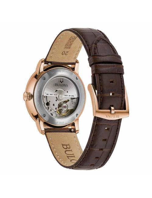 Orologio Bulova Hudson Automatico con Cassa Rosè Cinturino in Pelle Marrone e Quadrante Silver