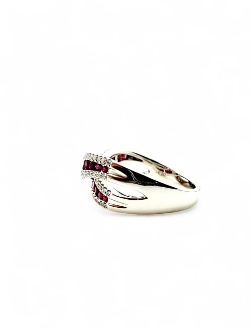 Anello a fascia Giorgio Visconti in Oro Bianco 18 kt con Rubini ct. 0,74 e diamanti ct. 0,31