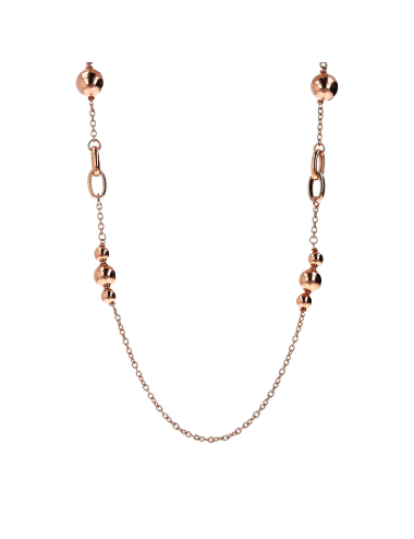 Collana Bronzallure Lunga con Maglie Ovali Intrecciate e Bead Lucide