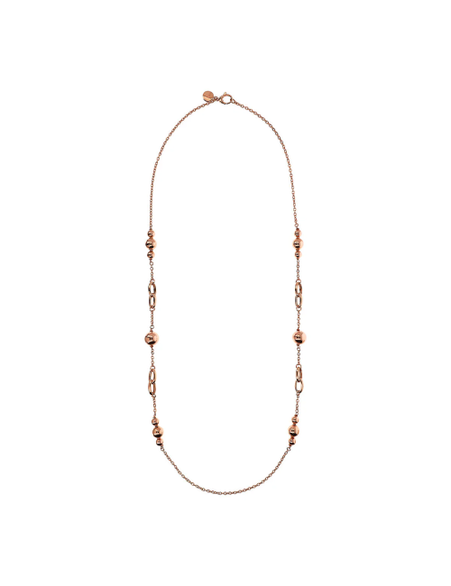 Collana Bronzallure Lunga con Maglie Ovali Intrecciate e Bead Lucide