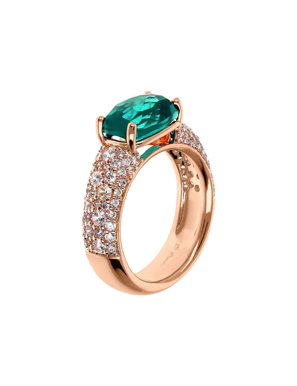 Anello Bronzallure con Prisma Gem Taglio Mosaico Verde e Pavé di Cubic Zirconia