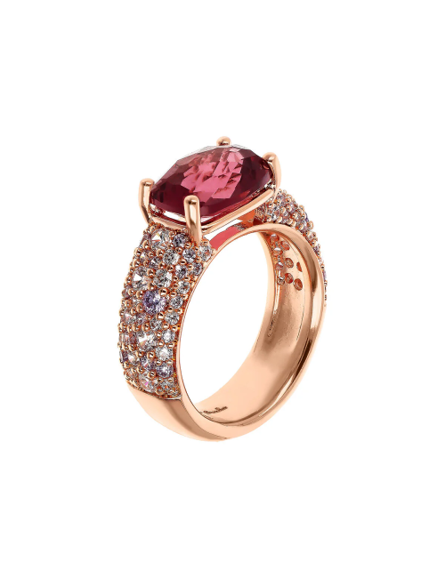 Anello Bronzallure con Prisma Gem Taglio Mosaico Bordeaux e Pavé di Cubic Zirconia