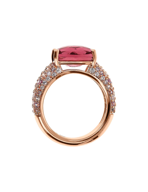 Anello Bronzallure con Prisma Gem Taglio Mosaico Bordeaux e Pavé di Cubic Zirconia