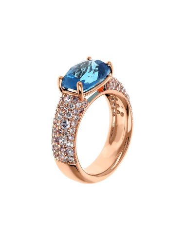 Anello Bronzallure con Prisma Gem Taglio Mosaico Blu e Pavé di Cubic Zirconia