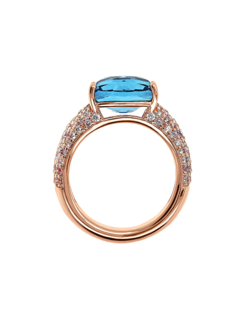 Anello Bronzallure con Prisma Gem Taglio Mosaico Blu e Pavé di Cubic Zirconia