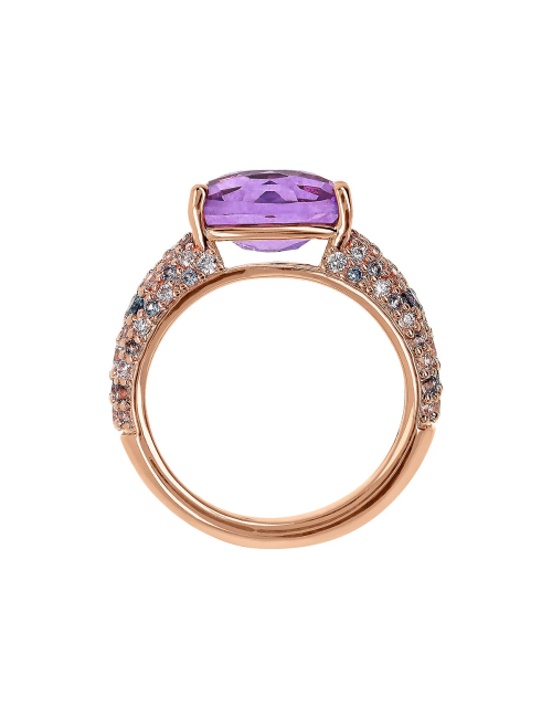 Anello Bronzallure con Prisma Gem Taglio Mosaico Ametista e Pavé di Cubic Zirconia