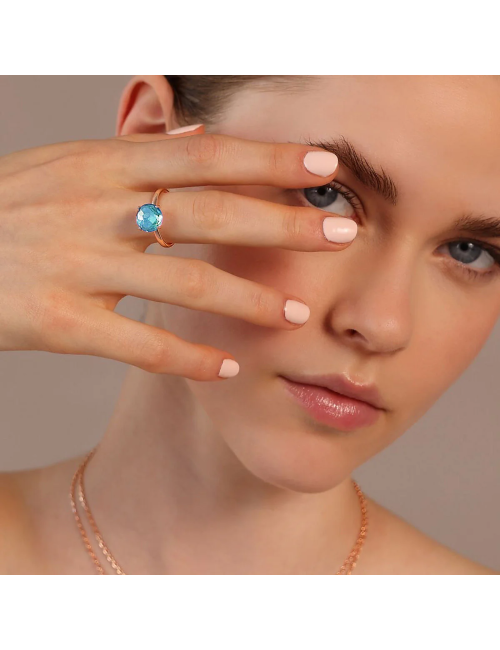 Anello Bronzallure Cocktail con Prisma Gem Tonda Sky Blue Taglio Mosaico