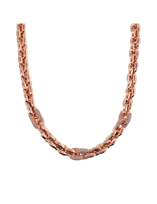 Collana Bronzallure Girocollo Maglia Geometrica con Elementi in Pavé di Cubic Zirconia