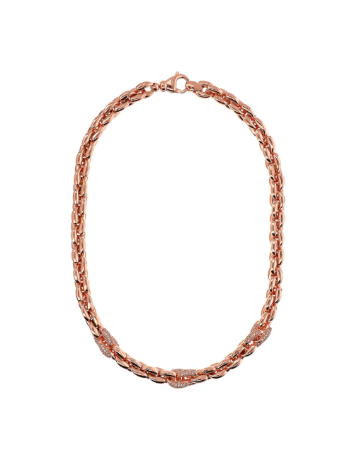 Collana Bronzallure Girocollo Maglia Geometrica con Elementi in Pavé di Cubic Zirconia