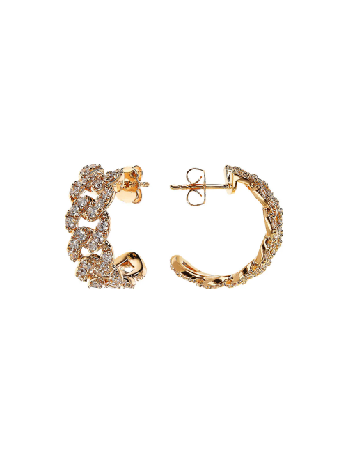 Orecchini Bronzallure a Lobo Golden Catena Grumetta Squadrata con Pavé di Cubic Zirconia