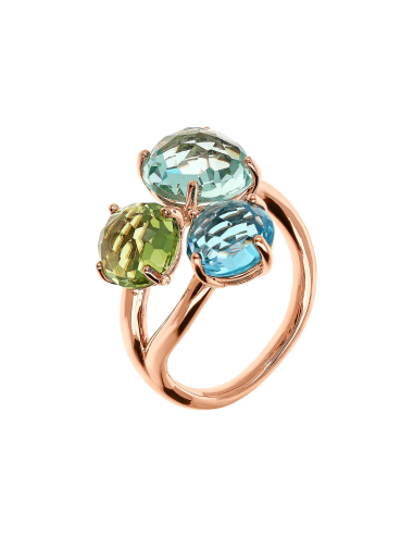 Anello Bronzallure Trilogy con Prisma Gem Taglio Mosaico Peridoto Topazio Ametista Verde