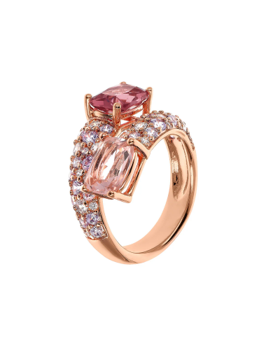 Anello Contrarié con Prisma Gem Taglio Mosaico e Pavé di Cubic Zirconia Morganite