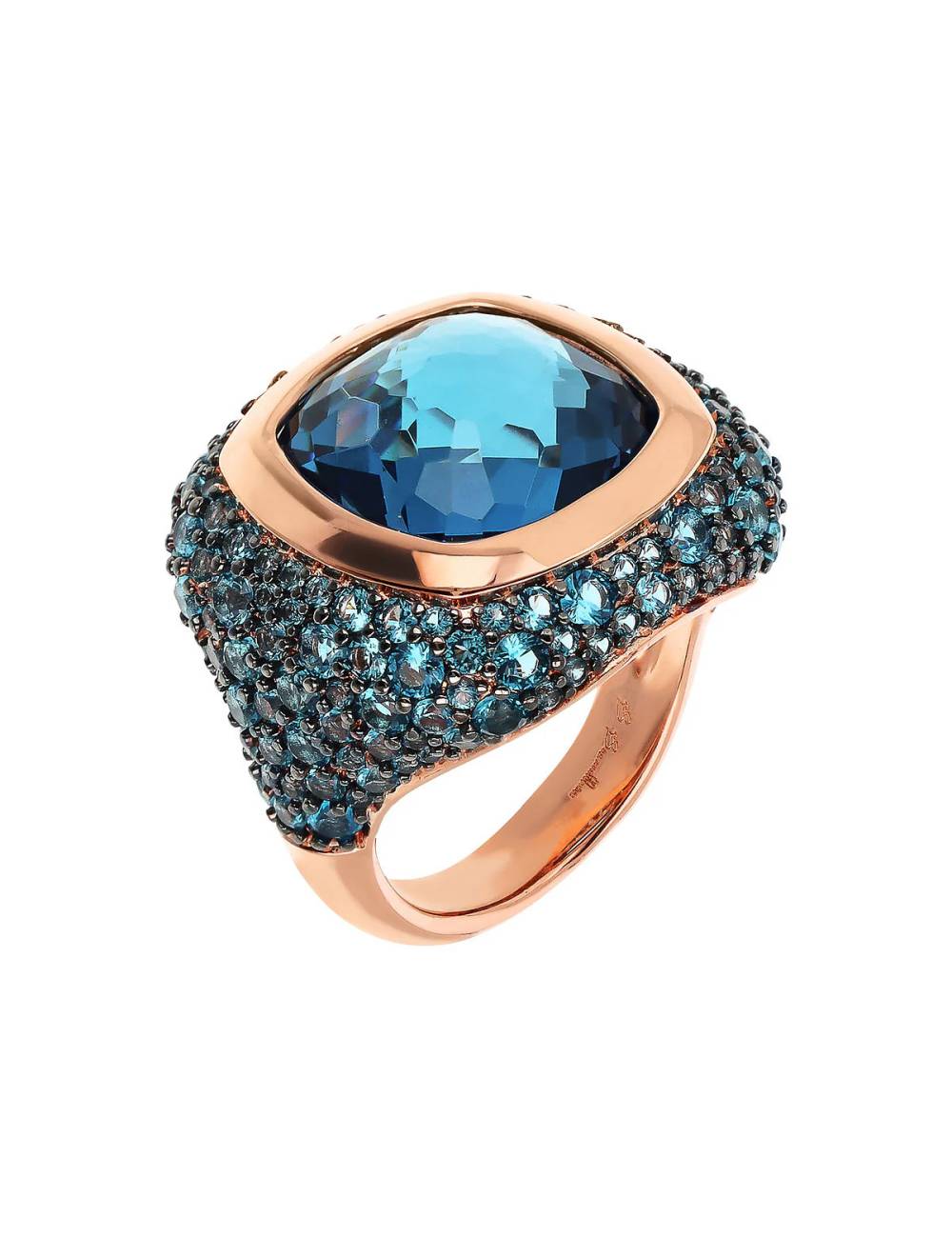 Anello Bronzallure Chevalier con Prisma Gem Blu e Pavé di Cubic Zirconia