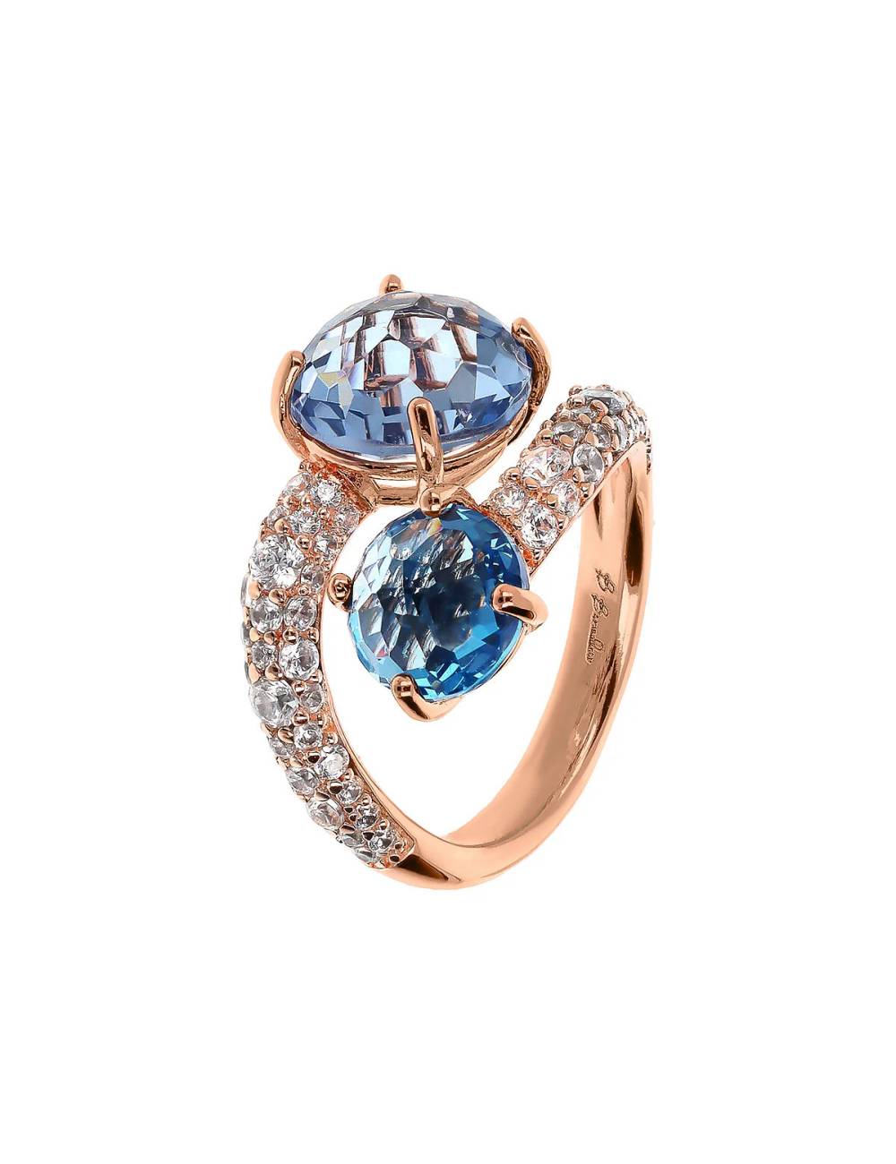 Anello Contrarié con Prisma Gem Tonde Spinelli Blu e Pavé di Cubic Zirconia