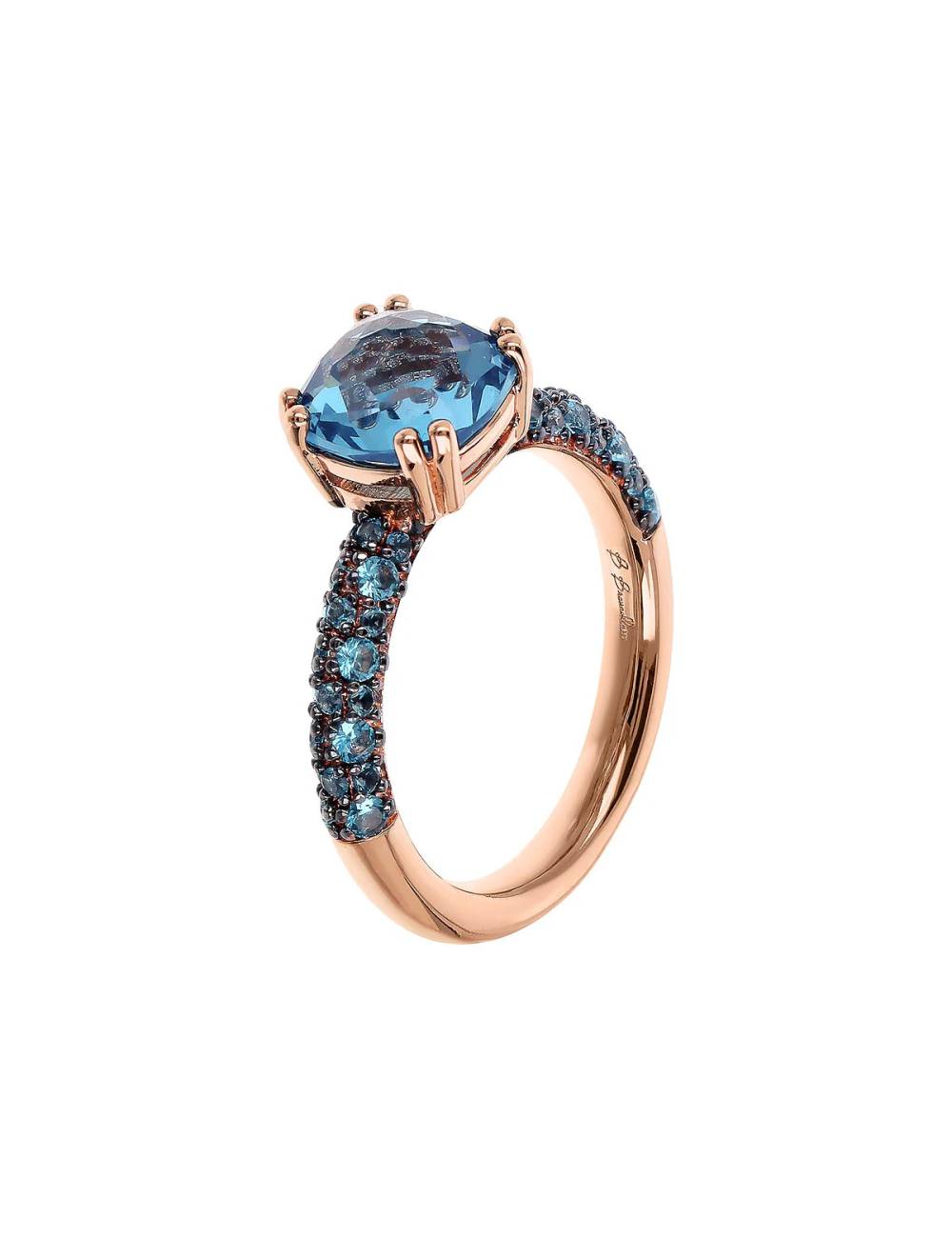 Anello Solitario Bronzallure con Prisma Gem Blu Quadrata e Pavé