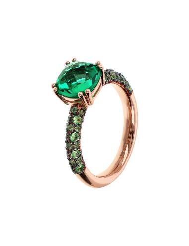 Anello Solitario Bronzallure con Prisma Gem Quadrata Verde e Pavé