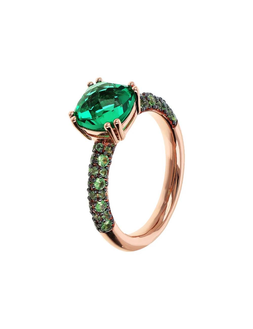 Anello Solitario Bronzallure con Prisma Gem Quadrata Verde e Pavé